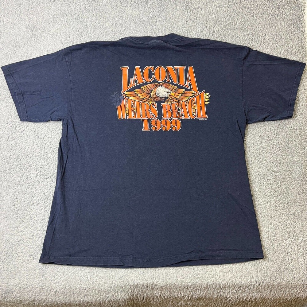 Vintage 90s Weirs Beach Laconia T-Shirt Mens 2XL Black Short Sleeve Crew Neck